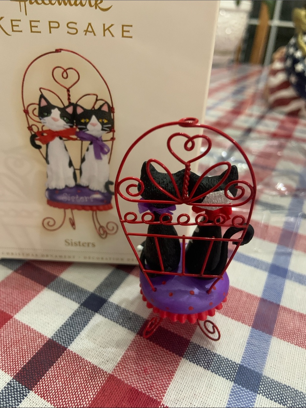 Hallmark Keepsake Cats on Purple Chair Ornament - White, Black, Red, Purple - Picture 2 of 4